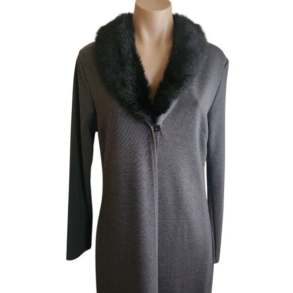 Vintage Long Cardigan Sweater Duster Coat Faux Fur Collar Long Sleeve Size Med - Picture 9 of 15